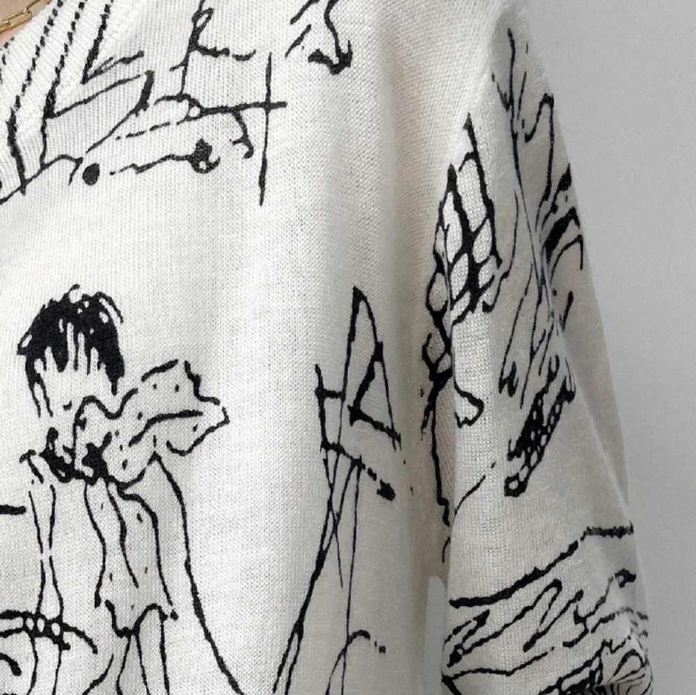 Graffiti Digital Jacquard Fine Imitation Fashion Wool Knitted Cardigan - Picture 2 of 5